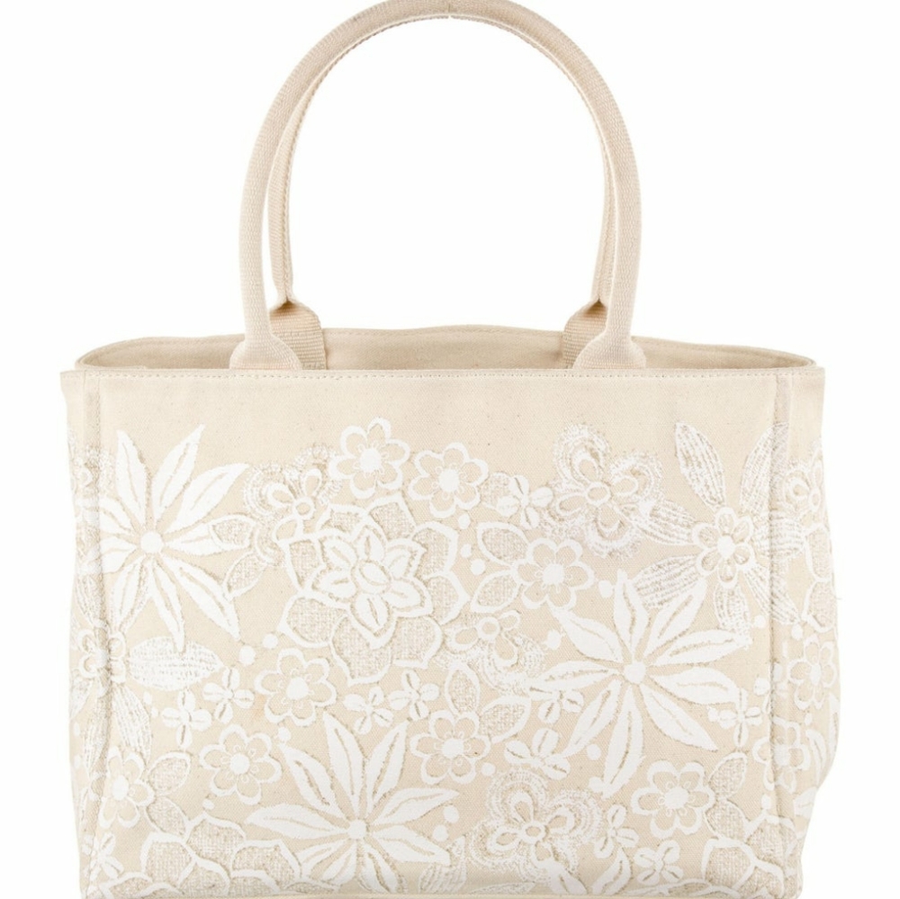 Oscar De La Renta Cream & White Floral Tote